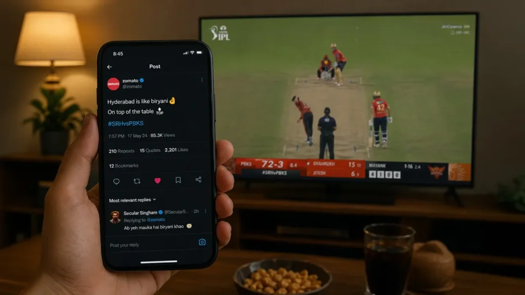 Brands Advertising on Social Media while the IPL match is on.
